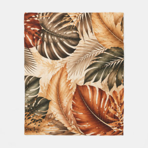 Autumn Tropical Monstera Botanical Pattern Fleece Blanket