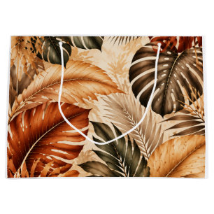 Autumn Tropical Monstera Botanical Pattern Large Gift Bag