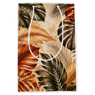 Autumn Tropical Monstera Botanical Pattern Medium Gift Bag