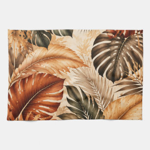 Autumn Tropical Monstera Botanical Pattern Tea Towel