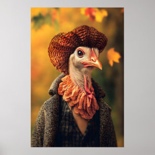 Autumn Turkey Art Print, Rustic Thanksgiving Poster