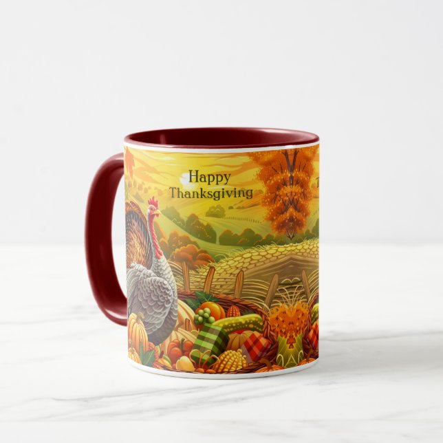 Autumn Turkey Pumpkins Thanksgiving Mug (Front Left)
