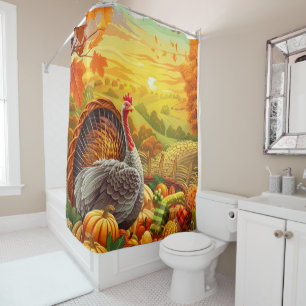 Autumn Turkey Pumpkins Thanksgiving Shower Curtain