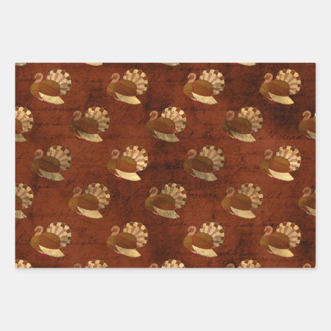 Autumn Turkeys on Burnt Orange Wrapping Paper Sheet (Front)