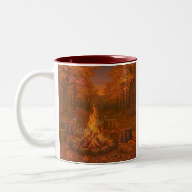 Autumn Twilight Bonfire Two-Tone Coffee Mug (Left)