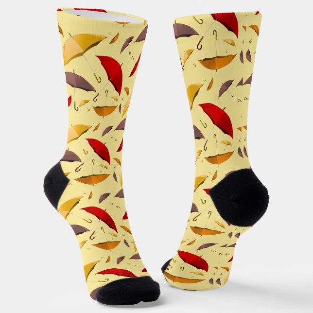 Autumn Umbrella Crew Socks (Angled)