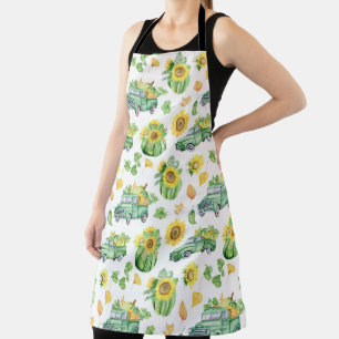 autumn vegetables and vintage trucks apron