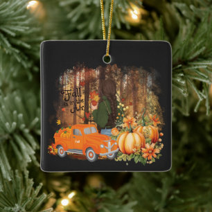 Autumn Vibes, A Car Loaded With Pumpkin Ceramic Ornament