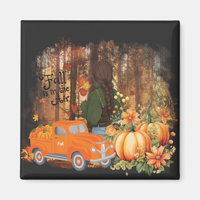 Autumn Vibes, A Car Loaded With Pumpkin Magnet (Front)
