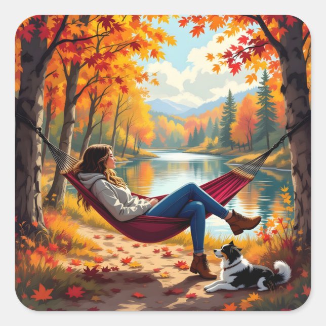 Autumn Vibes and Fall Blessings Square Sticker (Front)