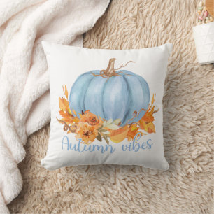 Autumn Vibes Blue Pumpkin Throw Pillow