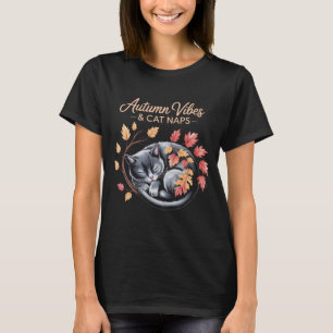 Autumn Vibes & Cat Naps Funny Sleeping Cat with Fa T-Shirt