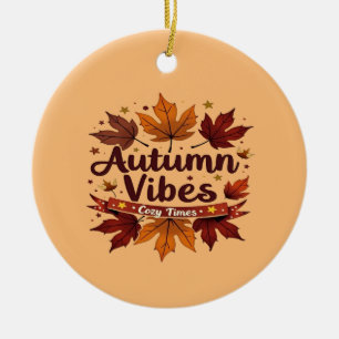 Autumn Vibes Cosy Fall Leaves Design Ceramic Tree Decoration