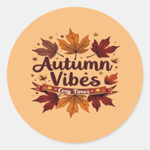 Autumn Vibes Cosy Fall Leaves Design Classic Round Sticker