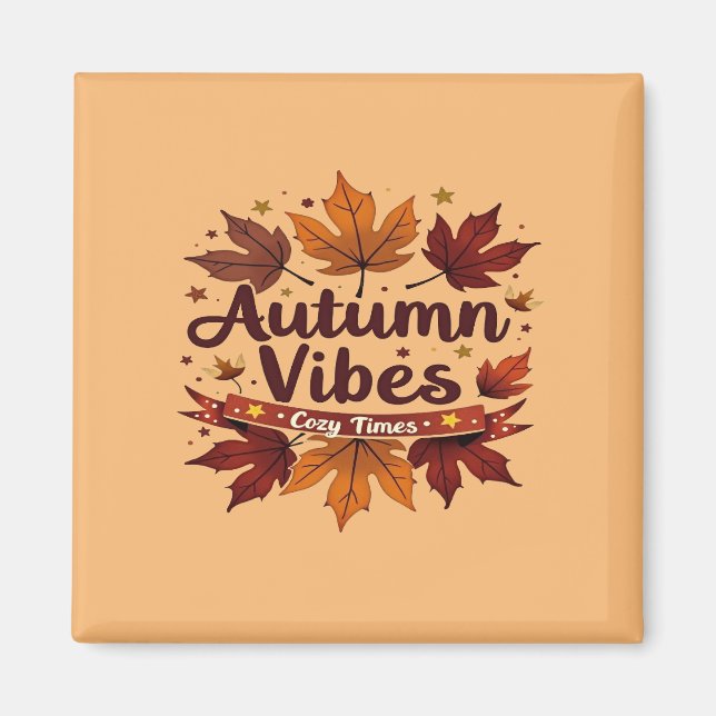 Autumn Vibes Cosy Fall Leaves Design Magnet (Front)