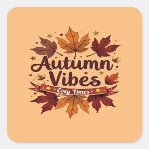 Autumn Vibes Cosy Fall Leaves Design Square Sticker