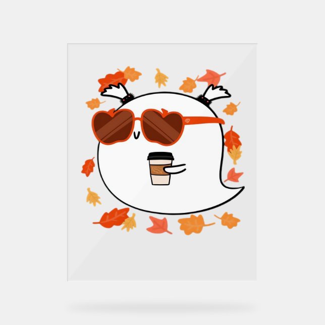Autumn Vibes Cute Ghost Classic T-Shirt Acrylic Sign (Front)