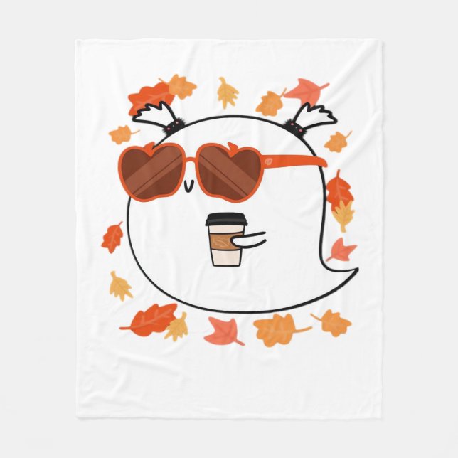 Autumn Vibes Cute Ghost Classic T-Shirt Fleece Blanket (Front)