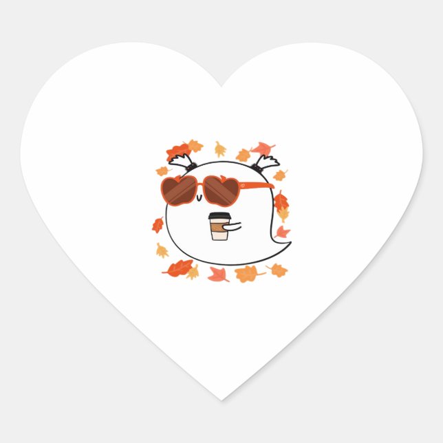 Autumn Vibes Cute Ghost Classic T-Shirt Heart Sticker (Front)