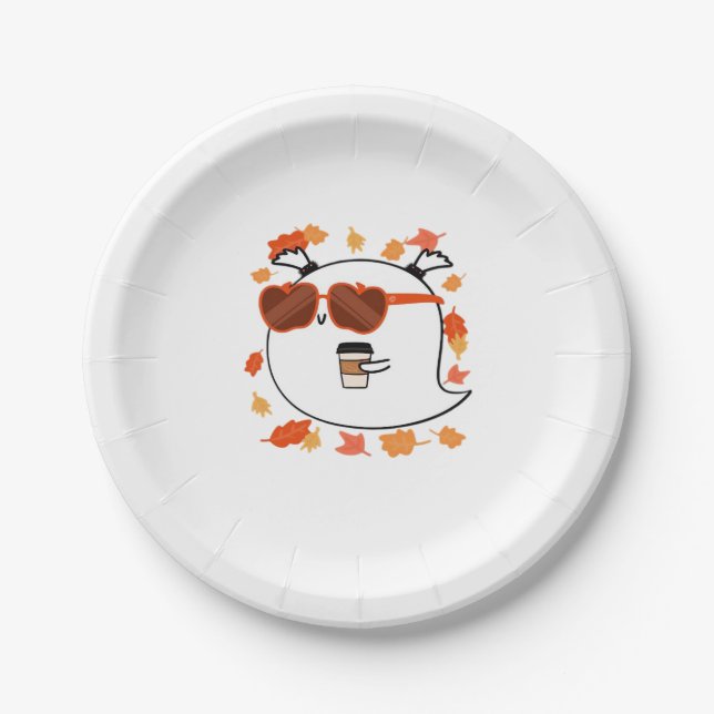 Autumn Vibes Cute Ghost Classic T-Shirt Paper Plate (Front)