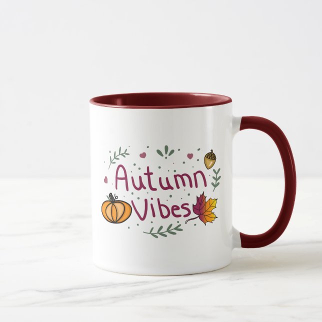 Autumn Vibes Fall Leaves, Pumpkins Acorns Mug (Right)