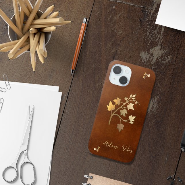 Autumn vibes golden vine branch brown leather Case-Mate iPhone case (Creator Uploaded)