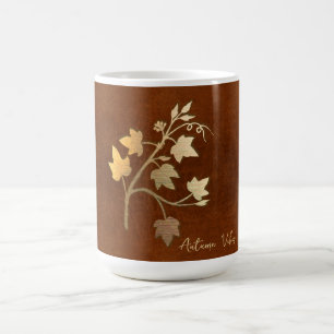 Autumn vibes golden vine branch brown leather coffee mug