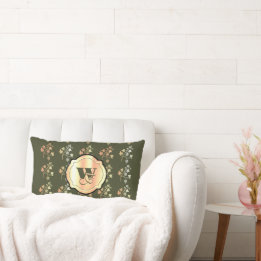 Autumn vibes golden vine branch on khaki Monogram Lumbar Cushion