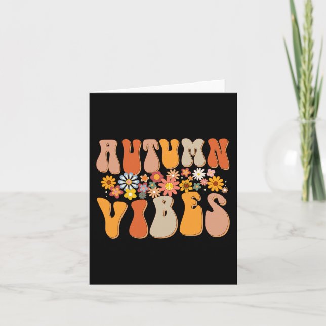 Autumn Vibes Groovy Design Fall Lover Thanksgiving Card (Front)