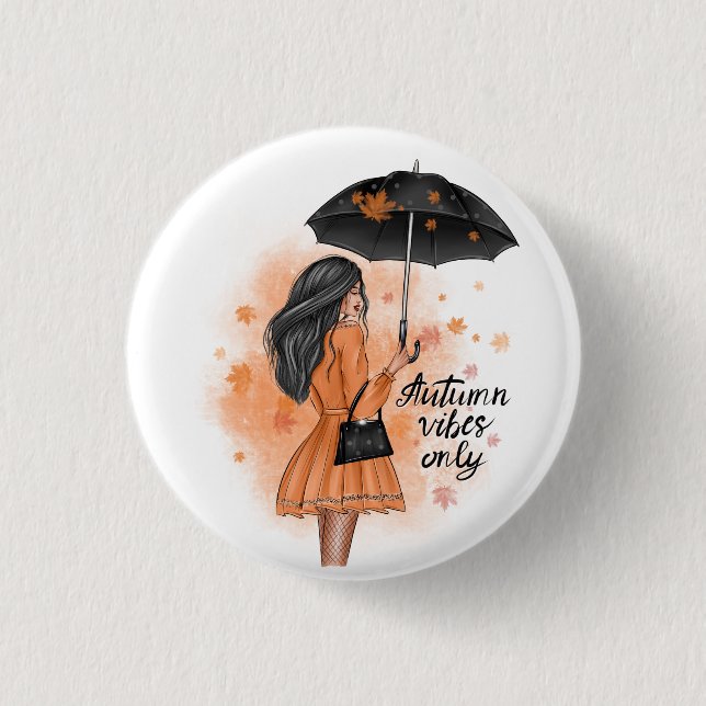 Autumn Vibes Only Fall Fashion Girl 3 Cm Round Badge (Front)