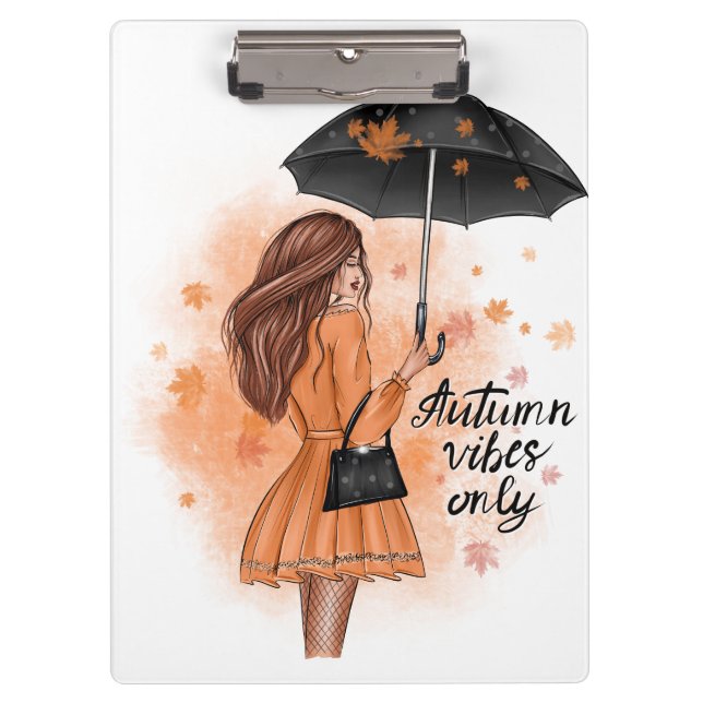 Autumn Vibes Only Fall Fashion Girl Clipboard (Front)