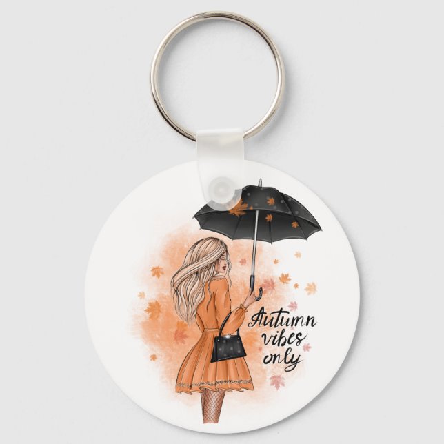 Autumn Vibes Only Fall Fashion Girl Key Ring (Front)