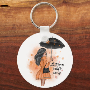 Autumn Vibes Only Fall Fashion Girl Key Ring