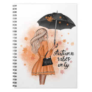 Autumn Vibes Only Fall Fashion Girl Notebook