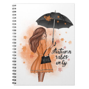 Autumn Vibes Only Fall Fashion Girl Notebook