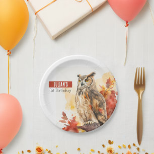 Autumn vibes Owl - Birthday Party - Paper Plate