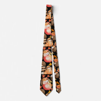 Autumn vibes Pattern Porcupine Black BG Tie