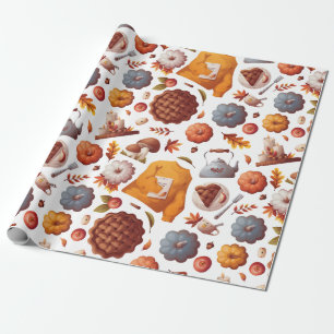 Autumn Vibes - Pumpkins, Apple Pie, Mushrooms Wrapping Paper