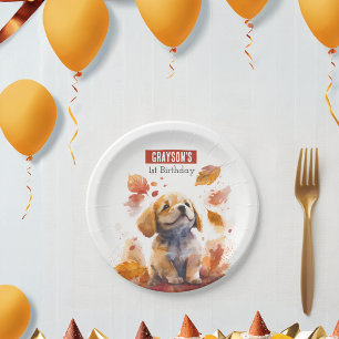 Autumn vibes Puppy - Birthday Party - Paper Plate
