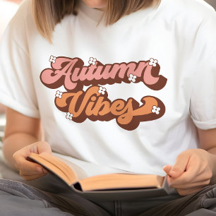 Autumn Vibes Retro Text and Dainty Flowers T-Shirt Tri-Blend Shirt