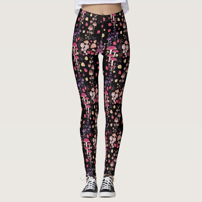Autumn Vibes Watercolor Mushroom Leggings (Front)