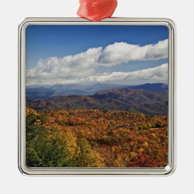 Autumn view of Southern Appalachian Mountains Metal Tree Decoration (Front)