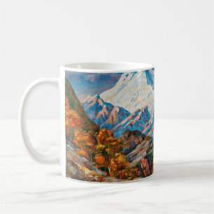Autumn view of the two-headed mountain Elbrus. Mou Coffee Mug