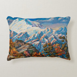 Autumn view of the two-headed mountain Elbrus. Mou Decorative Cushion