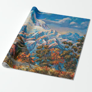 Autumn view of the two-headed mountain Elbrus. Mou Wrapping Paper