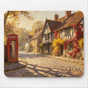 Autumn Village Scene in Golden Light Mouse Mat