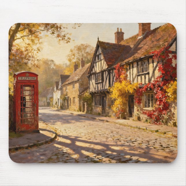Autumn Village Scene in Golden Light Mouse Mat (Front)