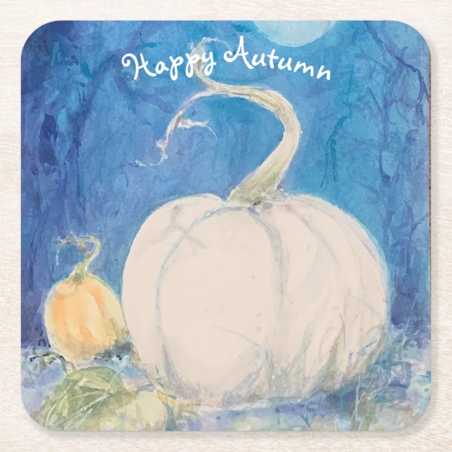 Autumn Vine Pumpkin Patch Maureen Girard Fall Square Paper Coaster (Front)