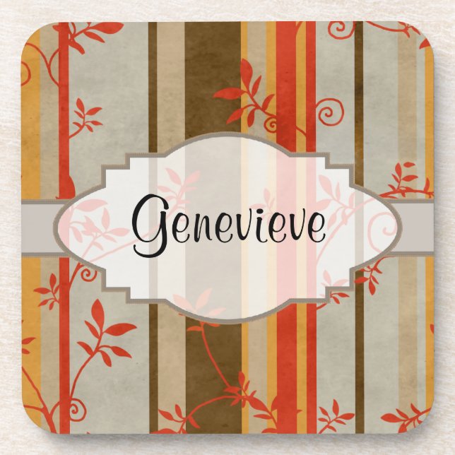 Autumn Vines and Stripes Coaster (Front)