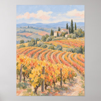Autumn Vineyard Landscape with Cypress Trees Poster